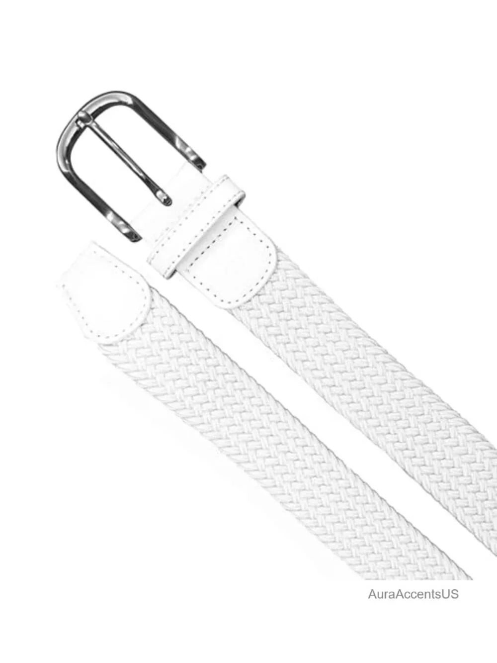 Stretch Woven Belt with Vegan Leather Details for Men